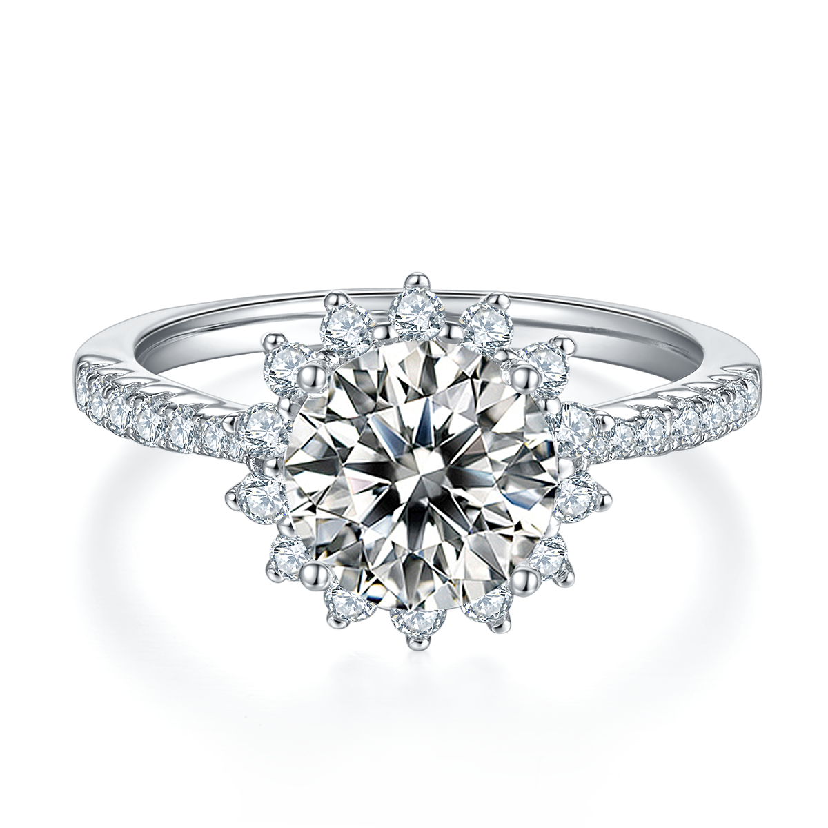 Sunflower S925 Silver Plated Platinum Moissanite Diamond Women's Ring 2.0 Carat D-Class